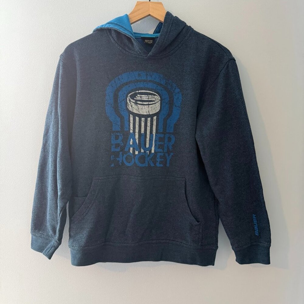 Bauer Boys Large Hockey Hoodie | Blue Graphic Pullover Sweatshirt